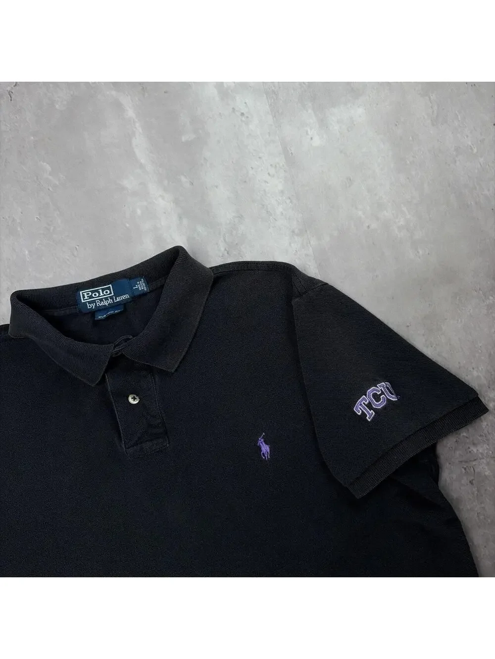 Vintage Black Polo Ralph Lauren TCU Embroidered Polo Shirt